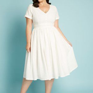 Modcloth White Fabulous Fit and Flare Shirt Dress